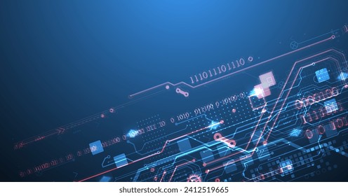 Abstract circuit board on gradient color background. Hand drawn digital technology concept. Vector