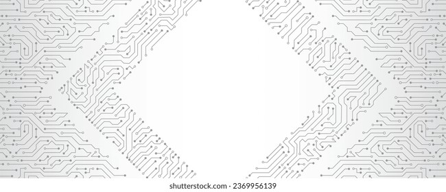 The abstract circuit board is on a grey background. Hi-tech digital technology and engineering concept. Wide technology communication. Futuristic design for banner or presentation.