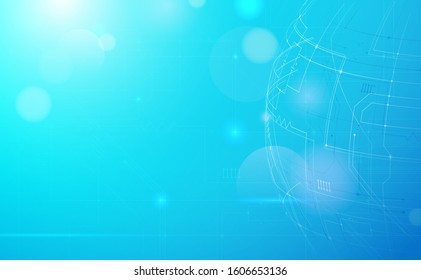 Abstract circuit board pattern with digital global technology on blue background. Vector illustration