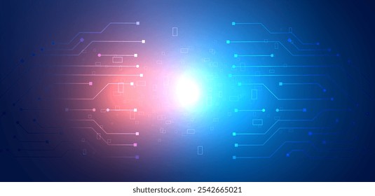 Abstract circuit board quantum technology red and blue futuristic background