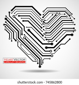 Abstract circuit board in shape heart, technology background, vector illustration eps 10