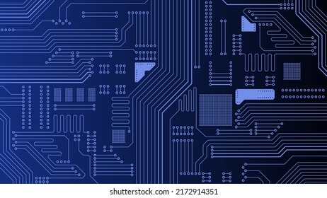 Abstract circuit board tech background. Electronic PCB blue vector background.