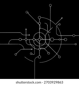 Abstrakte Leiterplattentechnologie Minimal Line Art Weiß auf schwarzem Vektor