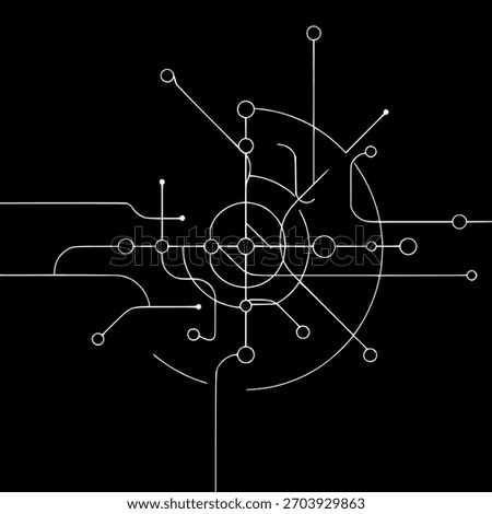 Abstract circuit board technology minimal line art white on black vector