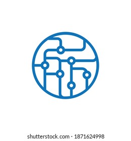 Abstracto Tarjeta de circuito, icono del vector de tecnología. Diseño de sitio web, logotipo, aplicación. Computadora, red, internet, comunicación, icono tecnológico. Ilustración de material vectorial