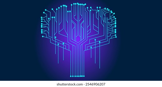 Abstract circuit board tree technology digital background vector design. Abstract tree technology from circuit board line and dot vector background design.