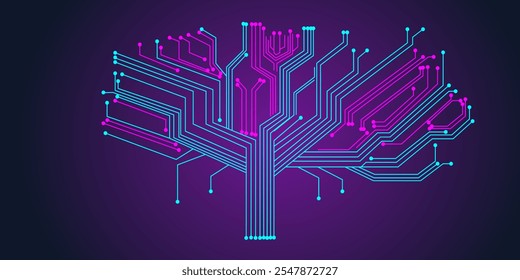 Abstract circuit board tree technology digital vector concept design background. tree technology from abstract line circuit board technology background vector design.