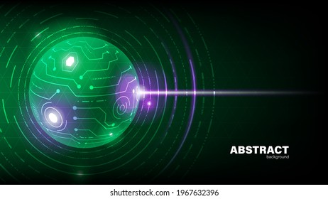 Abstract circuit in circle with light on dark green background, Technology background concept with copy space, vector illustration.