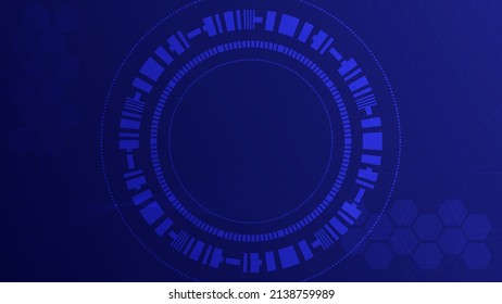 Circuito abstracto en círculo con luz sobre fondo azul oscuro, Concepto de fondo tecnológico con espacio de copia, ilustración vectorial.