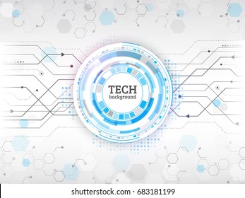 Abstract circuit communication concept. Background with various computer technology and engineering elements. Digital vector illustration eps 10