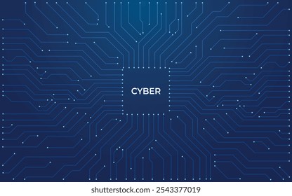 Plano de fundo azul de linha conectada de circuito abstrato Para IA, CPU e todos os outros fins tecnológicos.  