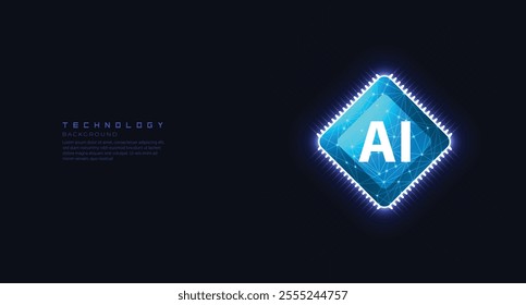 Abstract Circuit Connected Line with Neural processor in blue background For AI, CPU and all others Technological Purposes.

