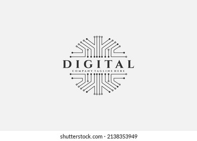 abstract circuit design with Dot Linked Shape and line Circle symbol, Technology and Digital Connection concept for your Corporate identity