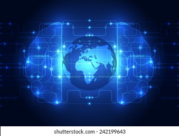 Abstract circuit digital brain, global technology concept vector