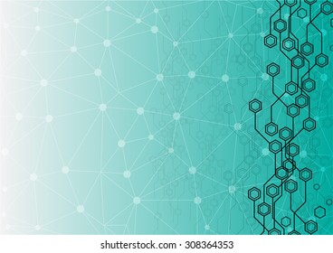 Abstract circuit hexagon  with mesh on blue color Background