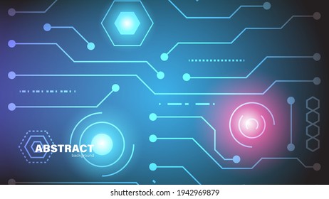 Abstract circuit with light on dark blue background, Technology background concept with copy space, vector illustration.