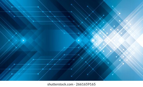 Abstrakte Schaltungslinien und Punkte Hintergrund, Dreieck Pfeil Formen Design. Moderne Geometrische blaue Dreiecke Hintergrund. Digital Technology Futuristic Concept Ideen für Unternehmen, Banner, Social Media