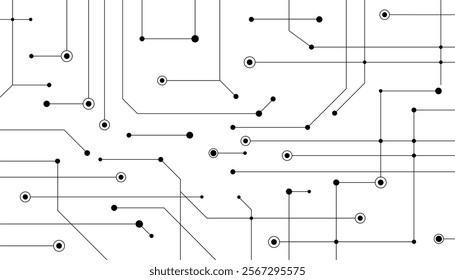 Abstract Circuit Network with White Lines and Dots on Black Background