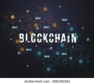 Concepto abstracto de bloqueo de redes de circuitos para web y aplicaciones. Ilustración de la Tecnología de moneda criptográfica de Bitcoin.