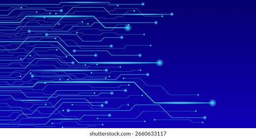 Fondo de tecnología de circuitos Abstractas con líneas eléctricas en gradiente azul, perfecto para diseños temáticos de innovación o promociones de empresas de software.