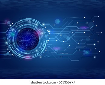 Abstract circuit technology concept. Futuristic circle elements background. Hi-tech computer technology on the blue background. Vector illustration