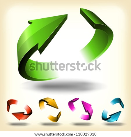 Abstract Circular Arrows Set/ Illustration of a collection of abstract glossy dynamic arrows circles, symbols of connection, recycle, refresh or endless movement