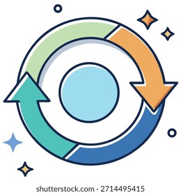Abstract circular arrows vector illustration representing cycle, process, and continuous workflow. Modern flat design with clean shapes and soft colors, ideal for business concepts, infographics, data