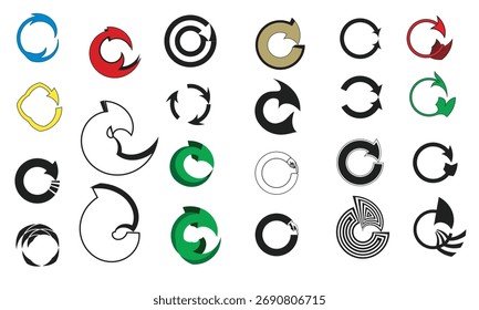 Abstract Circular Arrows Vector Set – Recycle, Refresh, and Rotation Icons in Modern Design