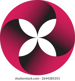 Abstract circular artwork featuring pink and black curves in a visually appealing design.