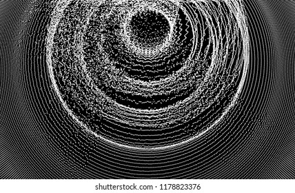 Abstract circular background with dynamic dots. Radial structure for science or technology.  Network illustration with particle. 3D grid surface. 