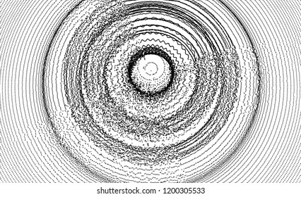 Abstract circular background with dynamic dots. Radial structure for science or technology.  Network illustration with particle. 3D grid surface. 