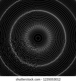 Abstract circular background with dynamic dots. Radial structure for science or technology.  Network illustration with particle. 3D grid surface. 