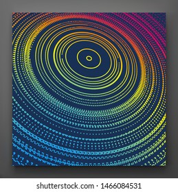 Abstract circular background with dynamic dots. Radial structure for science or technology.  Network illustration with particle. 3D grid surface. 