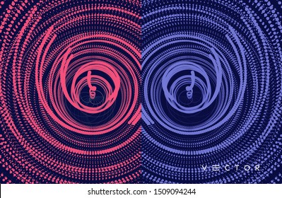 Abstract circular background with dynamic dots. Radial structure for science or technology.  Network illustration with particle. 3D grid surface. 