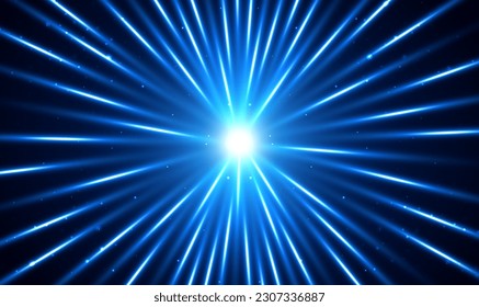 Abstract circular beautiful rays light explosion effect. Fractal explosion light star. Blue rays with particle explosion. Fast motion effect. High speed futuristic technology and science. Vector EPS10