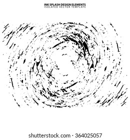 Abstract circular black ink splash background, grunge vector design template - paint brush