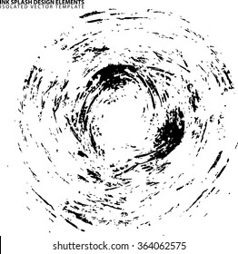 Abstract circular black ink splash background, grunge vector design template - paint brush
