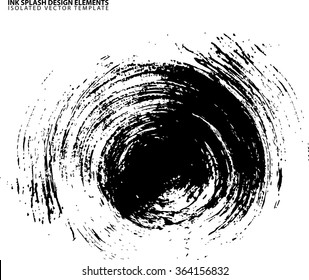 Abstract circular black ink splash background, grunge vector design template - paint brush