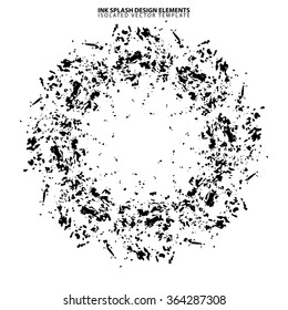 Abstract circular black ink splash background, grunge vector design template - paint brush