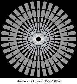 abstract circular black-and-white pattern, mandala