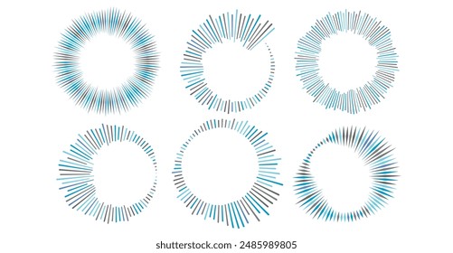 Abstractas ecualizador azul circular. Ondas sonoras. Radio radial y volumen de voz symbol.Ilustraciones vectoriales aisladas sobre fondo blanco.