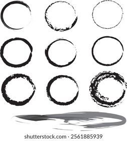 Abstract Circular Brush Stroke Design Elements
