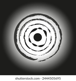 Abstractas trazos circulares de pincel. Fondo grunge artístico. Diseño en espiral monocromo. Patrón de círculos concéntricos. Ilustración vectorial. EPS 10.