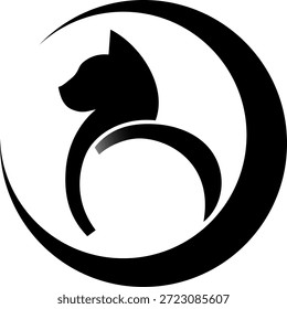 Abstract Circular Cat Logo in Minimalist Vector Style.