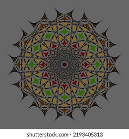 Abstract circular composition in Black Red Brown Green on a Grey Background Abstract Geometric Vector Illustration Line Round Ornament Geometric pattern fractale Flower EPS10 Decorative design element