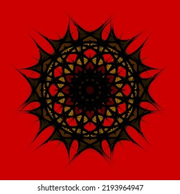 Abstract circular composition. Black Red Brown on a Vivid Red background. Abstract Geometric Vector Illustration Line Round Ornament Geometric pattern fractale Flower EPS 10 Decorative design element