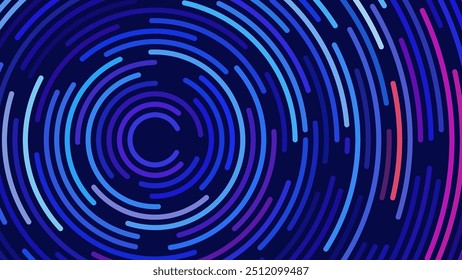 Abstract Circular Concentric Circles Pattern Background. Round Colorful Arcs Backdrop. Moving Circles Vector Illustration. Futuristic Design for Technology or Science Event.