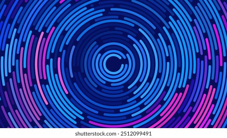 Resumo Circular Círculos Concêntricos Padrão Plano de Fundo. Fundo de arcos coloridos redondos. Ilustração De Vetor De Círculos Móveis. Evento Design Futurista para Tecnologia ou Ciência.