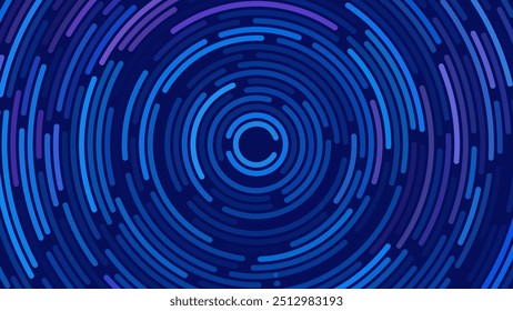 Abstrakte kreisförmige konzentrische Kreise Muster Hintergrund. Runde bunte Bögen Hintergrund. Vektorgrafik mit sich bewegenden Kreisen. Futuristisches Design für Technologie oder Science Event.