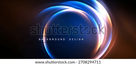 Abstract circular design. Bright neon layers overlap dark background. Modern aesthetic, vibrant colors, dynamic composition.